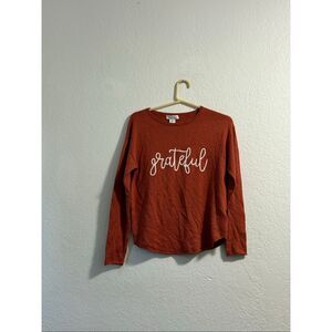 Rachel Zoe Pullover Sweater S  Grateful thanksgiving Long Sleeve Rust Orange